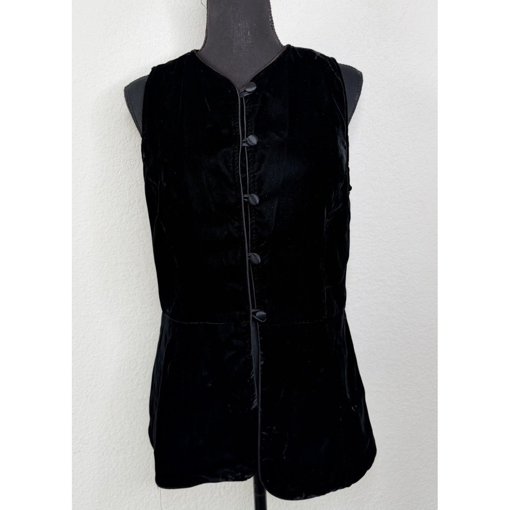 Harris Wallace‎ Velvet Vest Sleeveless Black Button Front Sz S Whimsigoth Vtg - Picture 3 of 8